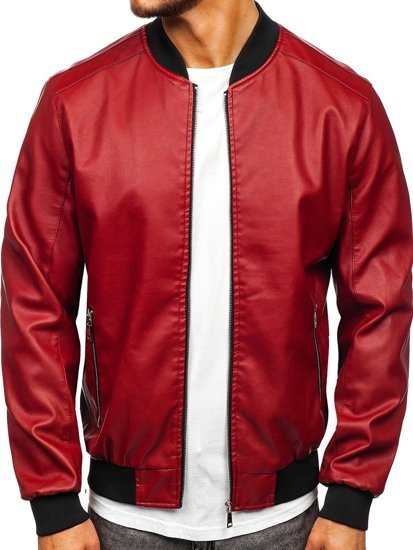 Chaqueta bomber de cuero para hombre burdeos Bolf 1147