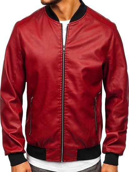 Chaqueta bomber de cuero para hombre burdeos Bolf 1147