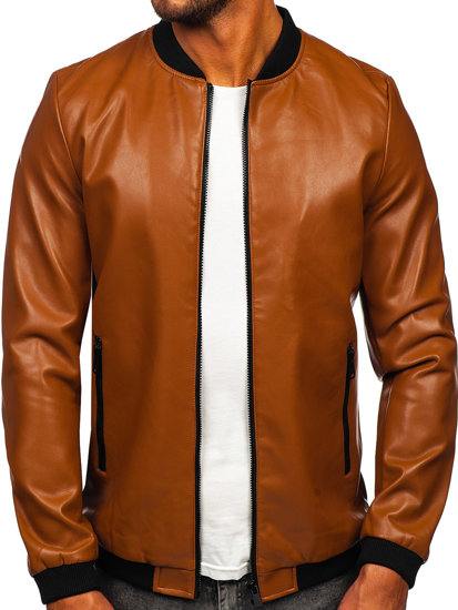 Chaqueta bomber de cuero para hombre camel Bolf 11Z8107