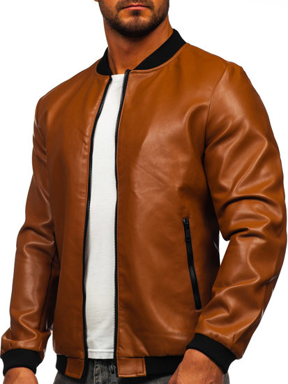 Chaqueta bomber de cuero para hombre camel Bolf 11Z8107