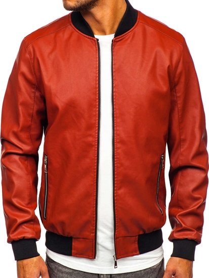 Chaqueta bomber de cuero para hombre naranja Bolf 1147