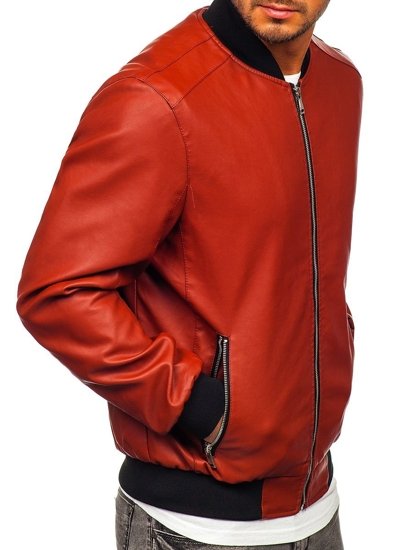 Chaqueta bomber de cuero para hombre naranja Bolf 1147