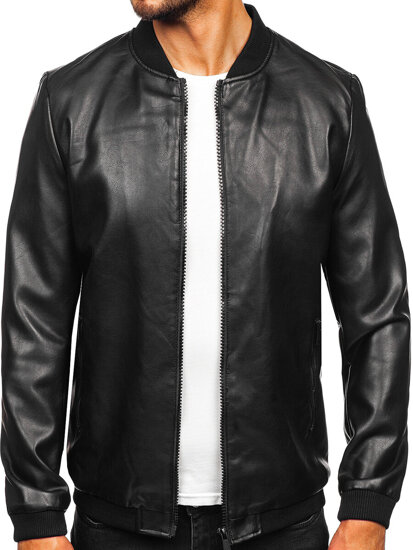 Chaqueta bomber de cuero para hombre negro Bolf 11Z8105