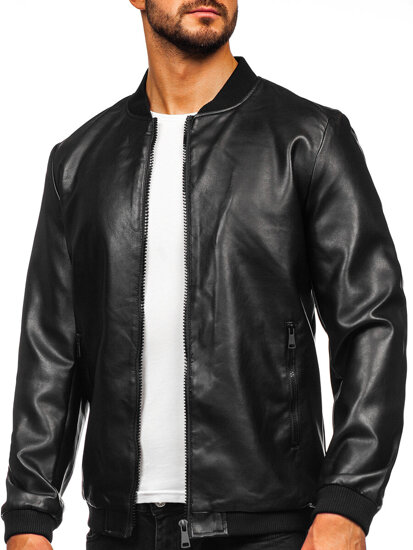 Chaqueta bomber de cuero para hombre negro Bolf 11Z8105