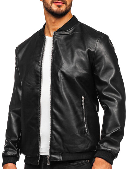 Chaqueta bomber de cuero para hombre negro Bolf 11Z8106