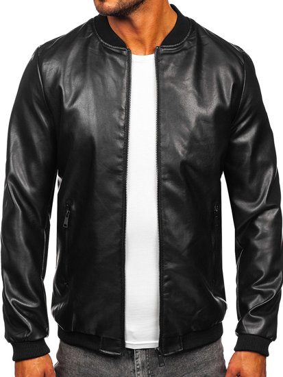 Chaqueta bomber de cuero para hombre negro Bolf 11Z8107