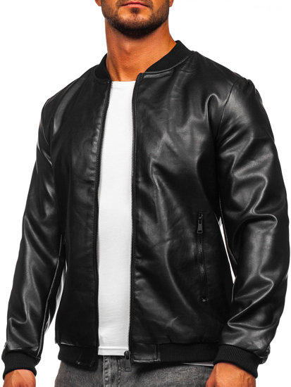 Chaqueta bomber de cuero para hombre negro Bolf 11Z8107