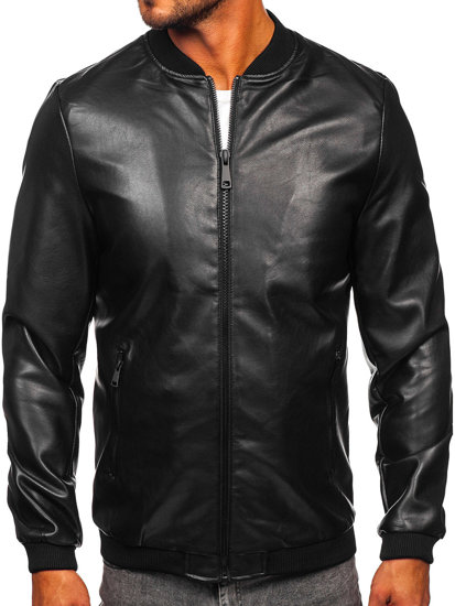 Chaqueta bomber de cuero para hombre negro Bolf 11Z8107