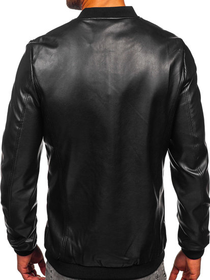 Chaqueta bomber de cuero para hombre negro Bolf 11Z8107