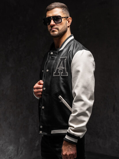 Chaqueta bomber de cuero para hombre negro Bolf 11Z8112