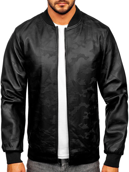 Chaqueta bomber de cuero para hombre negro Bolf 3A63