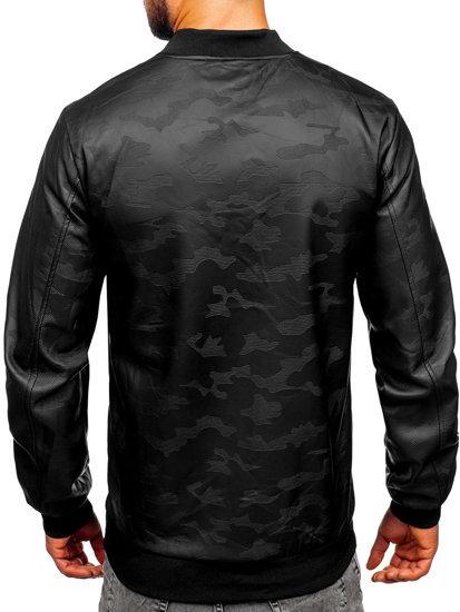 Chaqueta bomber de cuero para hombre negro Bolf 3A63