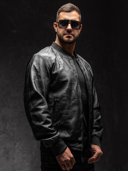 Chaqueta bomber de cuero para hombre negro Bolf 3A63A1