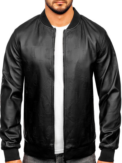 Chaqueta bomber de cuero para hombre negro Bolf 3A66