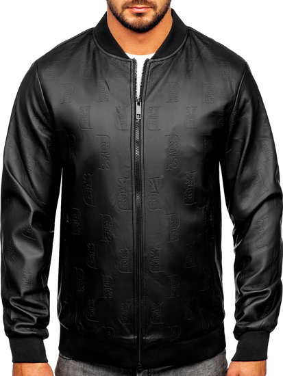 Chaqueta bomber de cuero para hombre negro Bolf 3A66