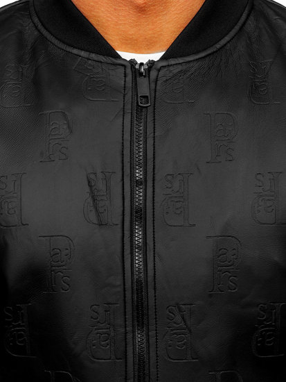 Chaqueta bomber de cuero para hombre negro Bolf 3A66