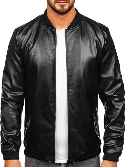 Chaqueta bomber de cuero para hombre negro Bolf 6803A