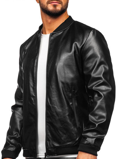 Chaqueta bomber de cuero para hombre negro Bolf 6803A