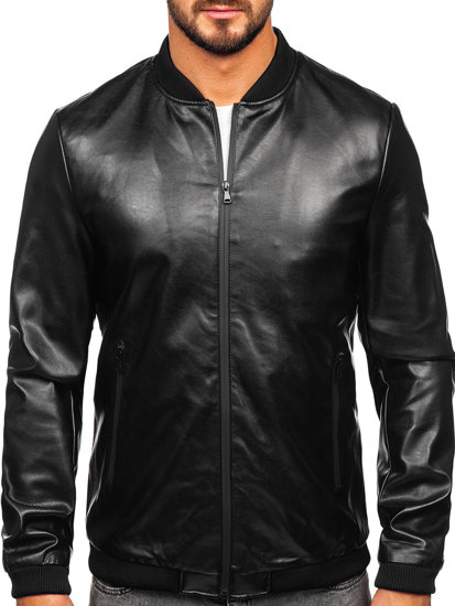 Chaqueta bomber de cuero para hombre negro Bolf 6803A