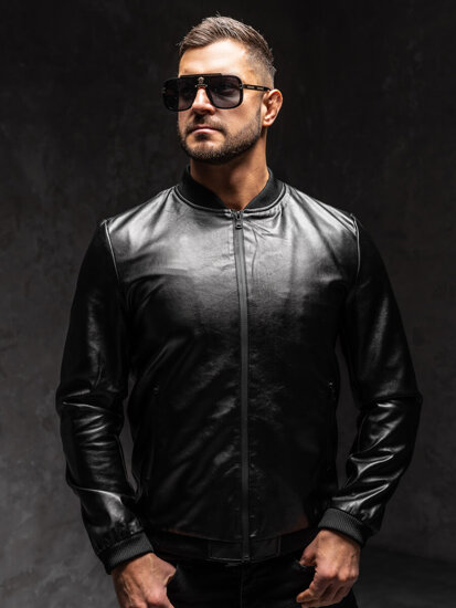 Chaqueta bomber de cuero para hombre negro Bolf 6803A1