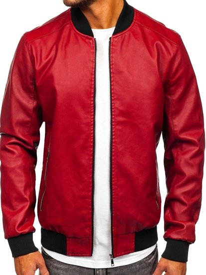 Chaqueta bomber de cuero para hombre rojo Bolf 1147