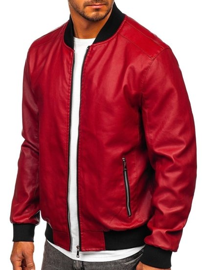 Chaqueta bomber de cuero para hombre rojo Bolf 1147