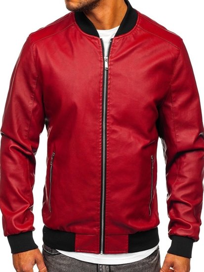 Chaqueta bomber de cuero para hombre rojo Bolf 1147