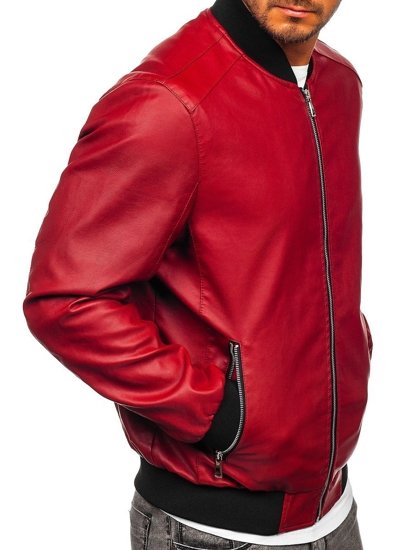 Chaqueta bomber de cuero para hombre rojo Bolf 1147