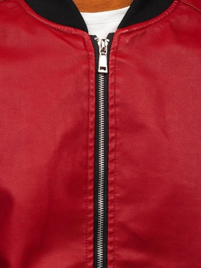 Chaqueta bomber de cuero para hombre rojo Bolf 1147