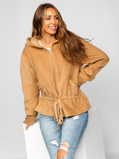 Chaqueta con capucha abrigo corto para mujer beige Bolf 9320