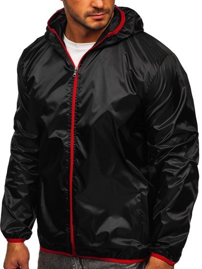 Chaqueta cortavientos de entretiempo con capucha para hombre negro BOLF 5060