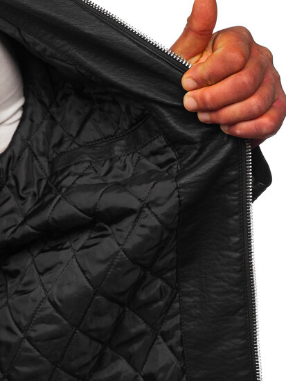 Chaqueta de cuero con pelo para hombre negro Bolf 11Z8013