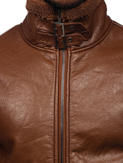 Chaqueta de cuero forrada con borrego para hombre marrón Bolf EX930