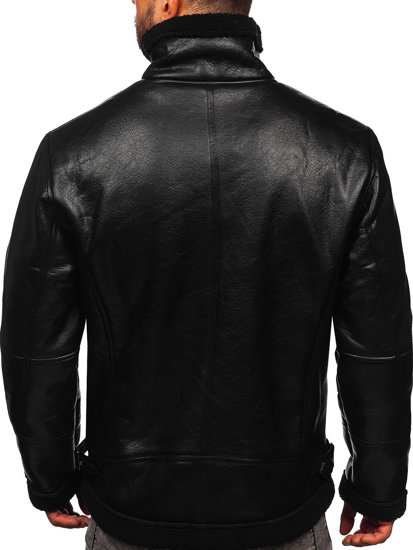 Chaqueta de cuero forrada con borrego para hombre negro Bolf EX930