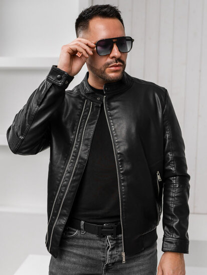 Chaqueta de cuero para hombre negra Bolf 1073-A