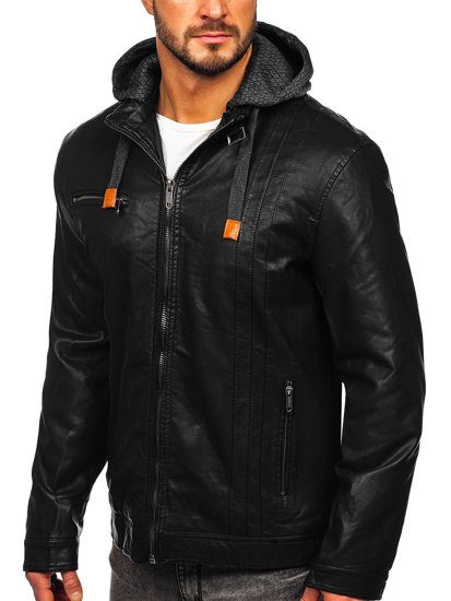 Chaqueta de cuero para hombre negra Bolf EX892