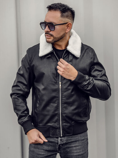 Chaqueta de cuero para hombre negro Bolf 1178