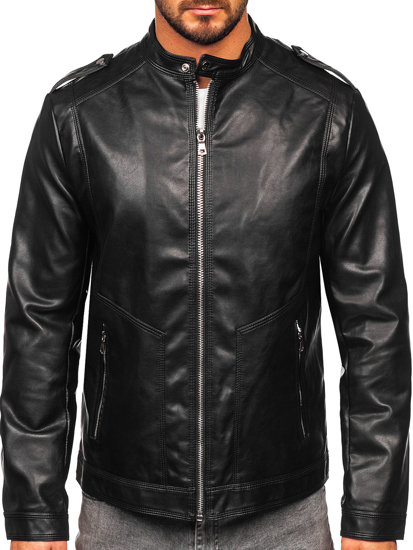 Chaqueta de cuero para hombre negro Bolf 11Z8020