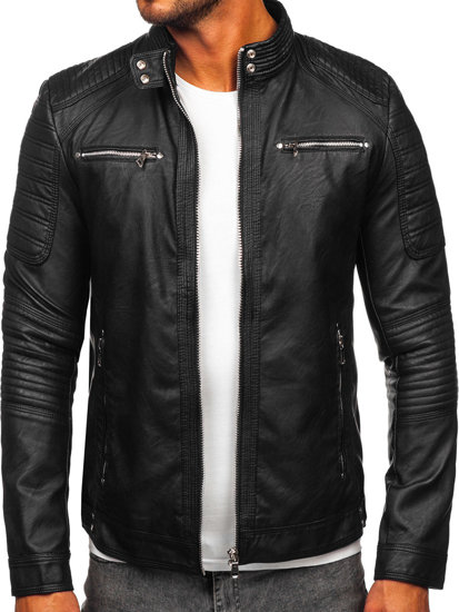 Chaqueta de cuero para hombre negro Bolf 11Z8055