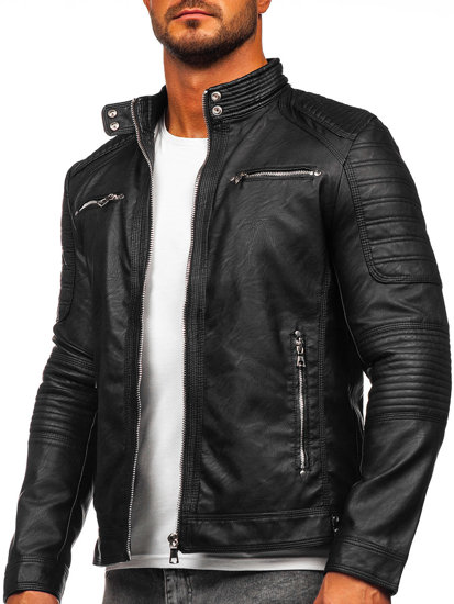 Chaqueta de cuero para hombre negro Bolf 11Z8055