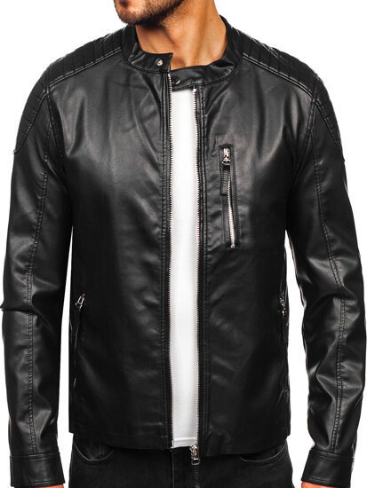 Chaqueta de cuero para hombre negro Bolf 11Z8057