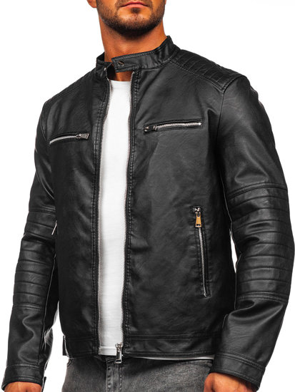 Chaqueta de cuero para hombre negro Bolf 11Z8066