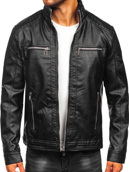 Chaqueta de cuero para hombre negro Bolf 11Z8150