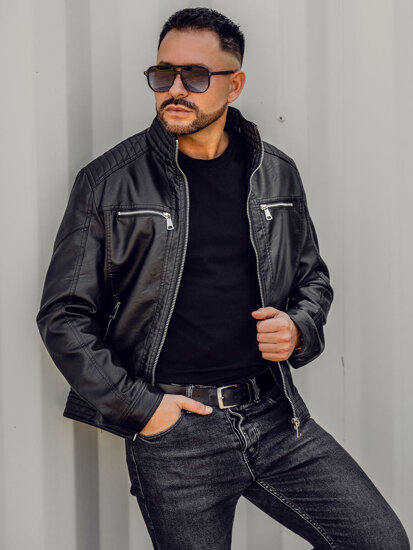 Chaqueta de cuero para hombre negro Bolf 11Z8150