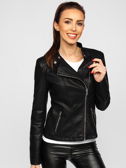 Chaqueta de cuero para mujer negro Bolf R202