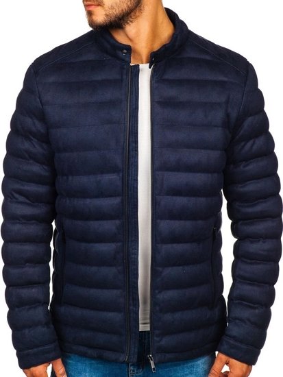 Chaqueta de entretiempo acolchada de cuero para hombre azul oscuro Bolf 5586