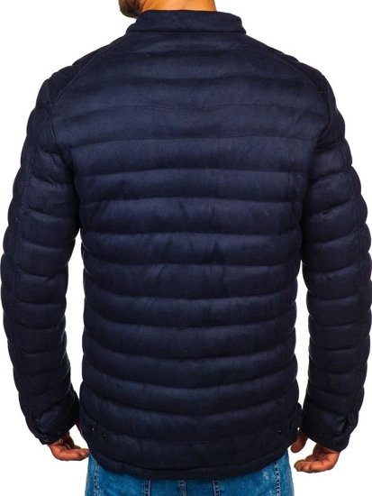 Chaqueta de entretiempo acolchada de cuero para hombre azul oscuro Bolf 5586