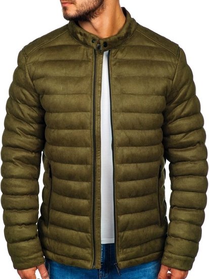 Chaqueta de entretiempo acolchada de cuero para hombre caqui Bolf 5586