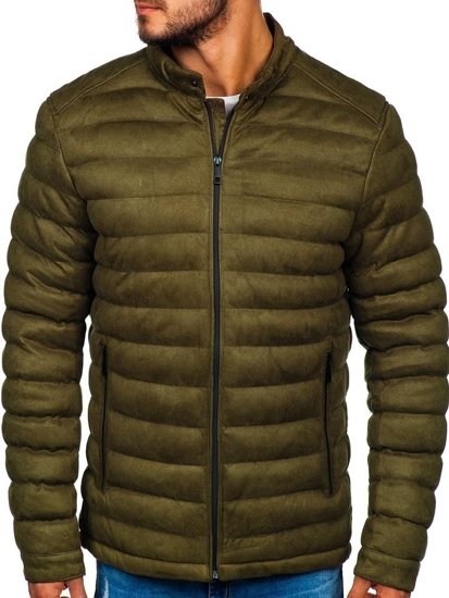 Chaqueta de entretiempo acolchada de cuero para hombre caqui Bolf 5586