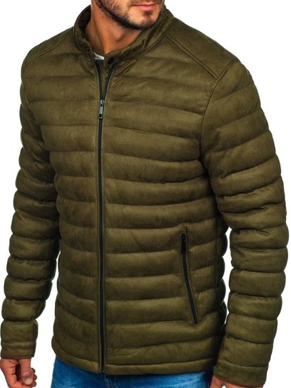 Chaqueta de entretiempo acolchada de cuero para hombre caqui Bolf 5586